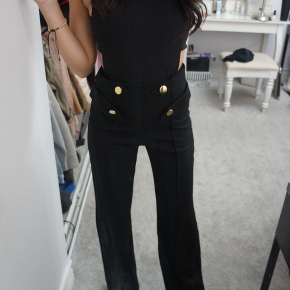 high waisted gold button trousers